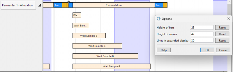 INOSIM Gantt-Chart lets you customize the height of rows and the number of bar rows shown in the extended view.